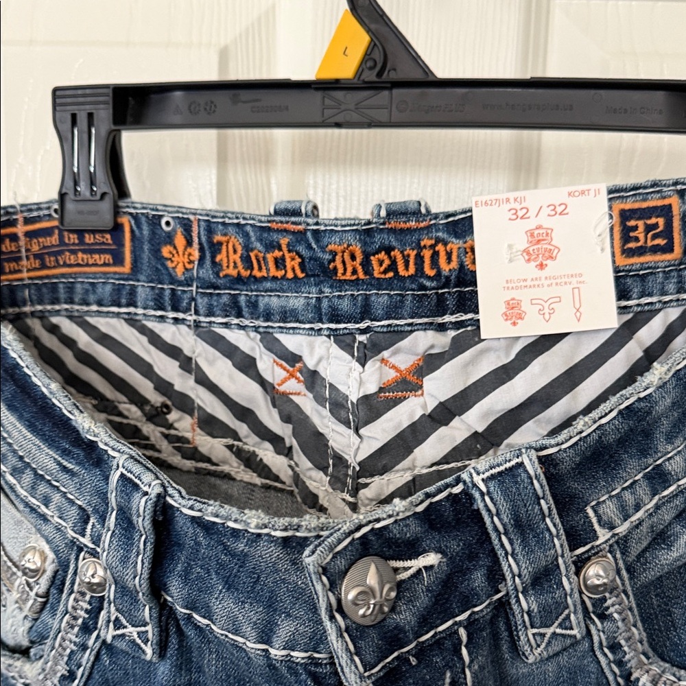 Rock Revival Men's Blue Bootcut Jeans with Orange Logo